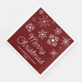 Burgund Red White Snowflakes Weihnachts-Party Serviette (Ecke)