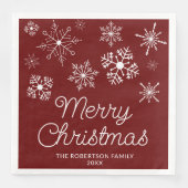 Burgund Red White Snowflakes Weihnachts-Party Serviette (Vorderseite)