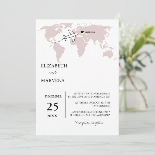 Burgund Reiseziel in einer Hochzeit Einladung (Stehend Vorderseite)