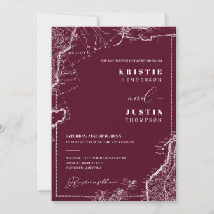 Burgund Retro-Reise-QR-Code-Foto-Hochzeit Einladung