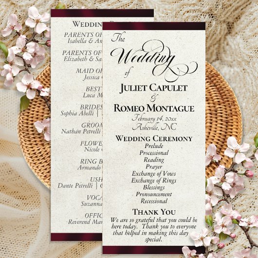 Burgund-Ribbon-Hochzeitsprogramm Programm