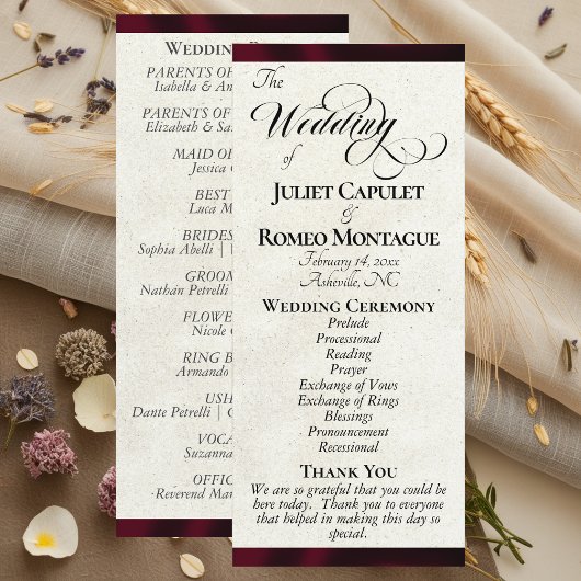 Burgund-Ribbon-Hochzeitsprogramm Programm