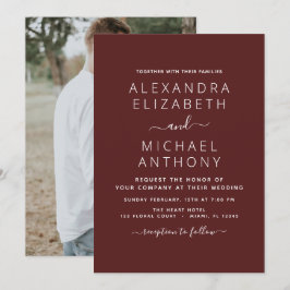 Burgund Romantische Hochzeit mit Foto Einladung