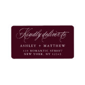 Burgund-Romantische Kalligraphie-Rücksendeadresse Adressaufkleber (Vorne)