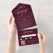 Burgund-Romantische Wirble Kalligrafie-Hochzeit All In One Einladung (Abreißen)