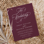 Burgund-Romantische Wirble Kalligrafie-Hochzeit Einladung