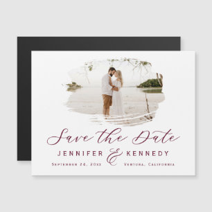 Burgund Romantisches Brushed-Foto Save the Date Magneteinladung