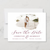 Burgund Romantisches Brushed-Foto Save the Date Magneteinladung (Vorderseite)