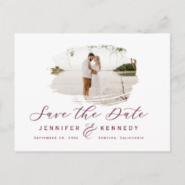 Burgund Romantisches Brushed-Foto Save the Date Postkarte