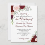 Burgund Rosa Aquarellfarben Rose Feierliche Hochze Einladung (Vorderseite)