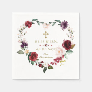 Burgund rosa Blume Er ist Gold Oster Rised Serviette