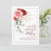 Burgund Rosa Blume Eukalyptus Boho Wedding Einladung (Stehend Vorderseite)