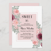 Burgund Rosa Blume Sweet 16 White Birthday Einladung (Vorne/Hinten)