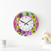 Burgund Rosa Blumengarten Hochzeit neu geplant Große Wanduhr (Zuhause)