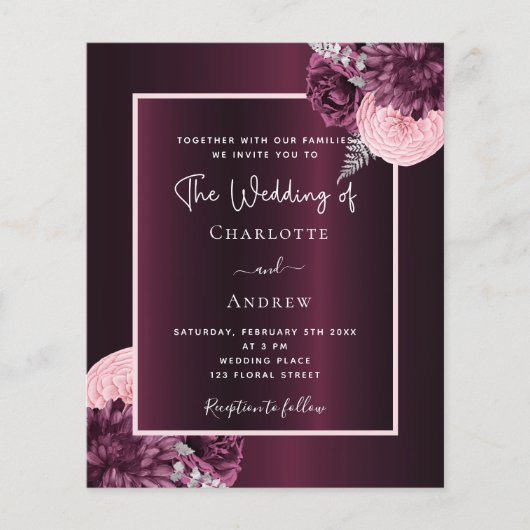 Burgund Rosa Blumenladen zum Hochzeitsfeiern Flyer (Vorne)