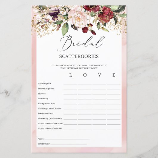 Burgund Rosa Blütenblüte Bridal Scattergories (Vorderseite)