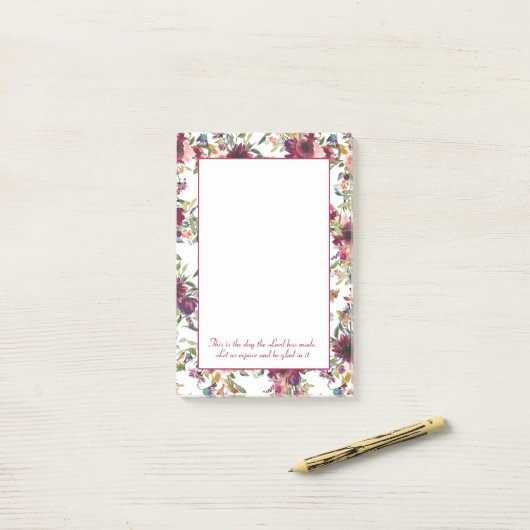 Burgund Rosa Christliche Blütenverse Post-it Klebezettel (Auf Schreibtisch)