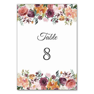 Burgund-Rosa-Elfenbein-Hochzeit mit floralen Umran Tischnummer