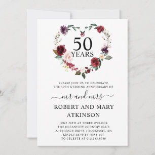 Burgund Rosa Floral 50. Hochzeitstag Einladung