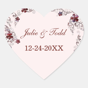 Burgund & Rosa Florale Hochzeit - Sichert Euch das Herz-Aufkleber
