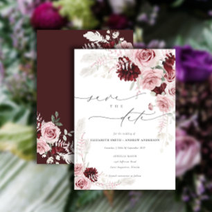 Burgund Rosa Foto Save the Date Einladung