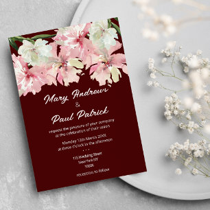 Burgund-Rosa-grüne Aquarellfarben-Blume Hochzeit Einladung