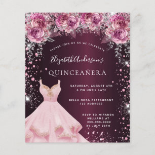 Burgund rosa Kleid Quinceanera Einladung