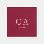 Burgund-Rosa-Monogramm-Hochzeit Serviette (Vorderseite)