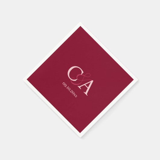 Burgund-Rosa-Monogramm-Hochzeit Serviette (Ecke)