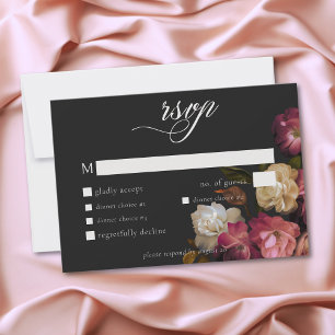 Burgund & Rosa Romantische Rose Schwarze Stimmungs RSVP Karte