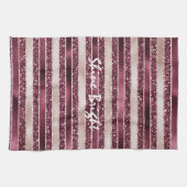 Burgund Rosa Rose Gold Glitzer Streifen Geschirrtuch (Horizontal)