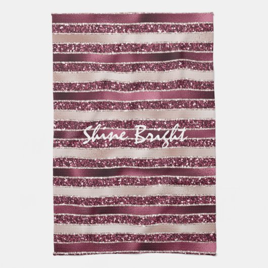 Burgund Rosa Rose Gold Glitzer Streifen Geschirrtuch (Vertikal)