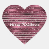 Burgund Rosa Rose Gold Glitzer Streifen Herz-Aufkleber (Vorderseite)