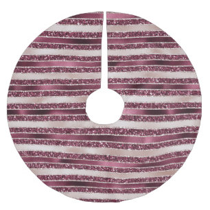 Burgund Rosa Rose Gold Glitzer Streifen Polyester Weihnachtsbaumdecke