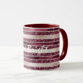 Burgund Rosa Rose Gold Glitzer Streifen Tasse (VorderseiteRechts)