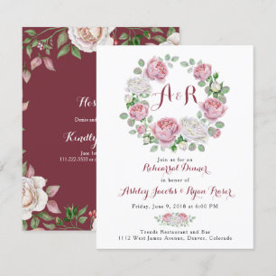 Burgund Rosa Rose Probe Abendessen Einladung