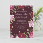 Burgund Rosa Rote Rosen Hochzeit Einladung (Stehend Vorderseite)
