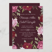 Burgund Rosa Rote Rosen Hochzeit Einladung (Vorne/Hinten)