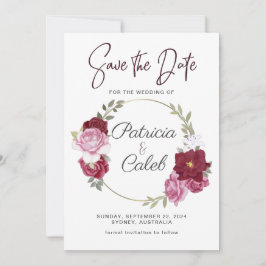 Burgund-Rosa-Rote Rosen-Rahmen Save the Date