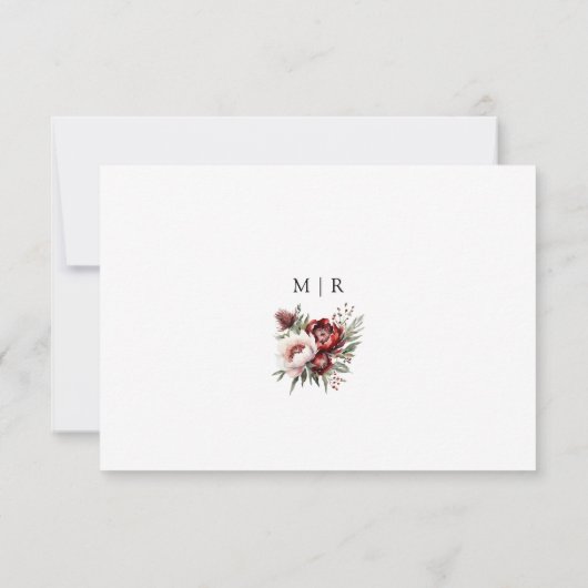 Burgund Rosa Rustikale Blütenhochzeit RSVP (Rückseite)