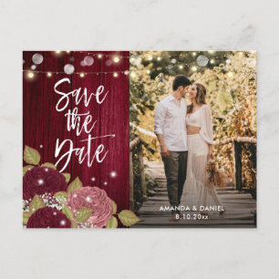 Burgund Rosa Save the Date Foto Postkarten