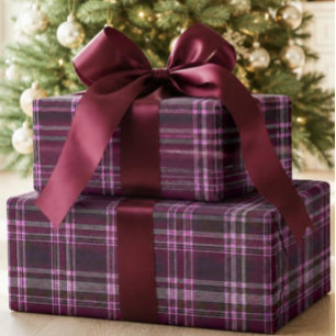 Burgund & Rosa Schottenkaro Geschenkpapier