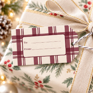 Burgund-Rosa-Tartan-Karo-Weihnachten Geschenkanhänger