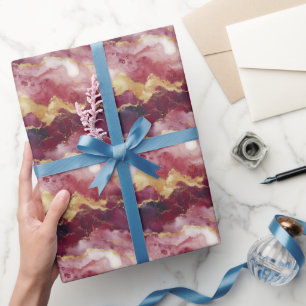Burgund, Rosa und Gold-Marmor Geschenkpapier