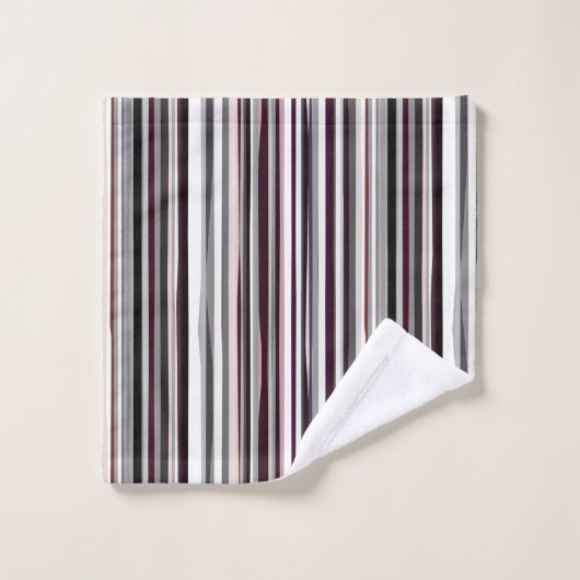 Burgund, Rosa und Grau Abstrakte Streifen Badhandtuch Set (Waschlappen)