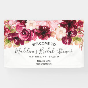 Burgund & Rosafarbenes Florales Willkommensschild  Banner