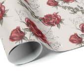 Burgund-Rose auf grauem Hochzeitspapier Geschenkpapier (Rolleneckpunkt)