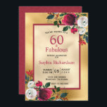 Burgund Rose Blumenblätter Goldfolie 60. Geburtsta Einladung<br><div class="desc">Burgund Rose Blumenfolie Imitat Goldfolie| 60. Geburtstag Einladung Vorlagen. Sechzig und fabelhaft! Burgund, Marsala, weiße Aquarell-Rose, botanisches feminines Design mit dunkelgrünen Blätter Party Einladungen, die Sie personalisieren können und senden Sie Ihre sechzigste Geburtstagsfeier. Ein elegantes, handgeschriebenes Typografie-Design mit Imitaten goldenen Hintergrund. Die Rückseite weist ein bordeauxfarbenes Muster der Imitat auf....</div>