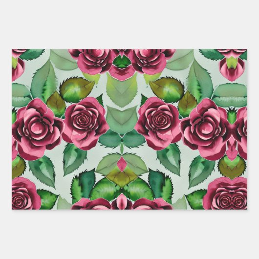 Burgund-Rose Blumendruck Geschenkpapier Set (Vorderseite 3)