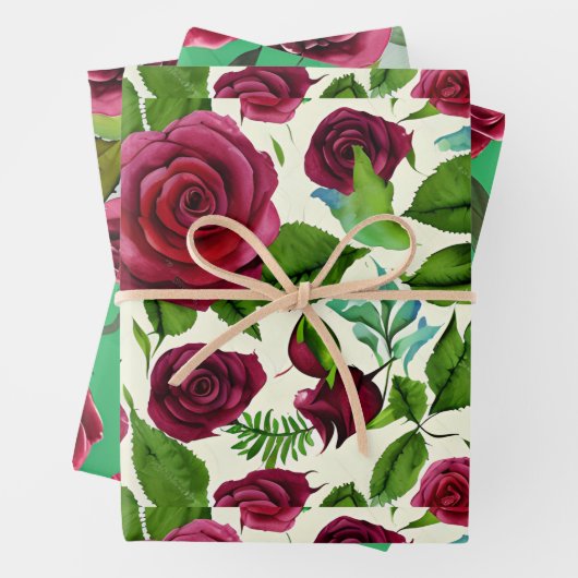 Burgund-Rose Blumendruck Geschenkpapier Set (Beispiel)